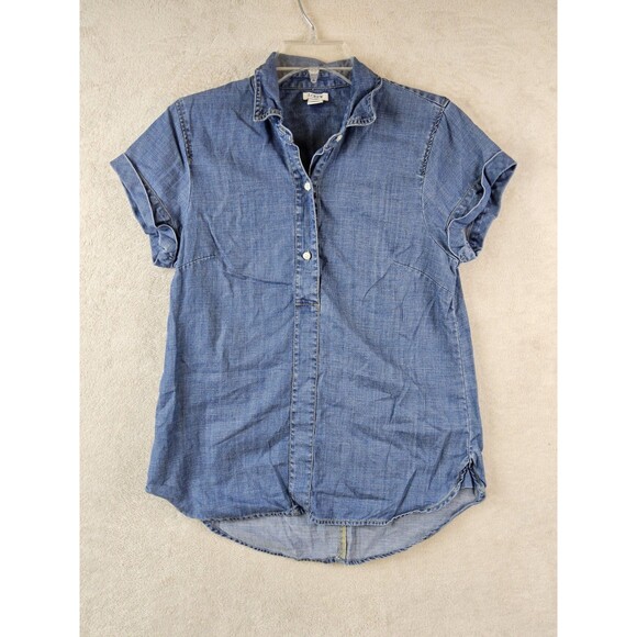 J Crew Factory Women’s 1/4 Button Short Sleeve Denim Shirt Size S - Picture 1 of 3